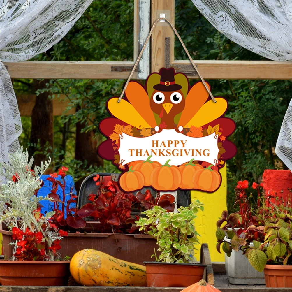 

Turkey Wooden Decoration Welcome Hanging Sign Small Thanksgiving Happy Door Fall Ornaments Front Home
