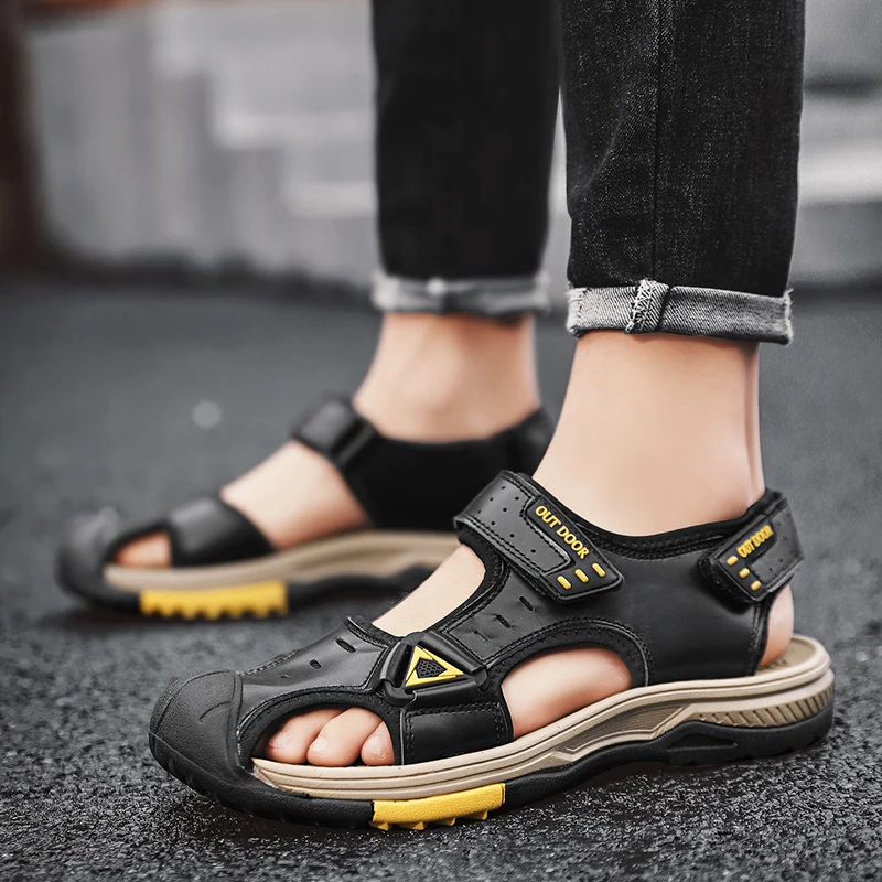 

Мужские сандалии ручной работы из натуральной кожи, летняя повседневная обувь для мужчин, удобная удобная пляжная обувь для мужчин