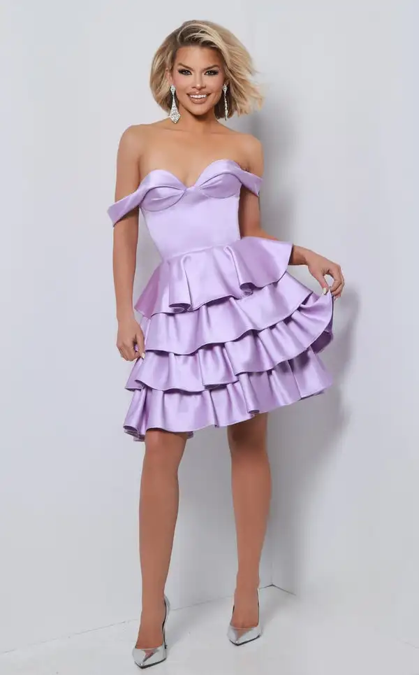 

Customized Classic Charmeuse Tiered Pleat A-line Off-the-shoulder Mini Dresses Bespoke Occasion Dresses Fashion Casual Matching