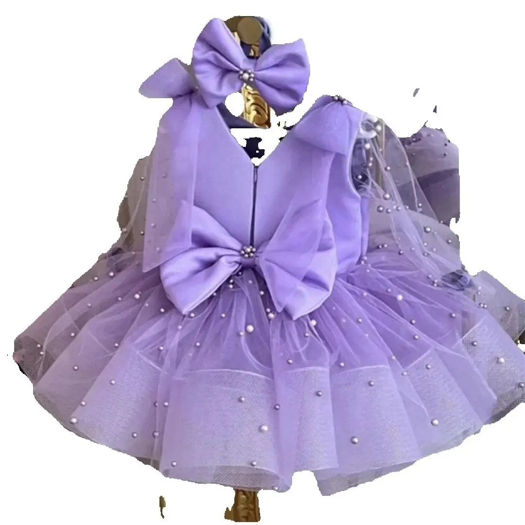 Милое бальное платье принцессы с бантом из бисера для девочек на день рождения, детское модное свадебное платье для выступлений на фортепиано