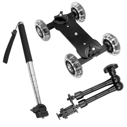 Cursore da tavolo per fotocamera Dolly Puleggia direzionale da tavolo per riprese di auto Mini stabilizzatore per auto video per fotocamera DSLR