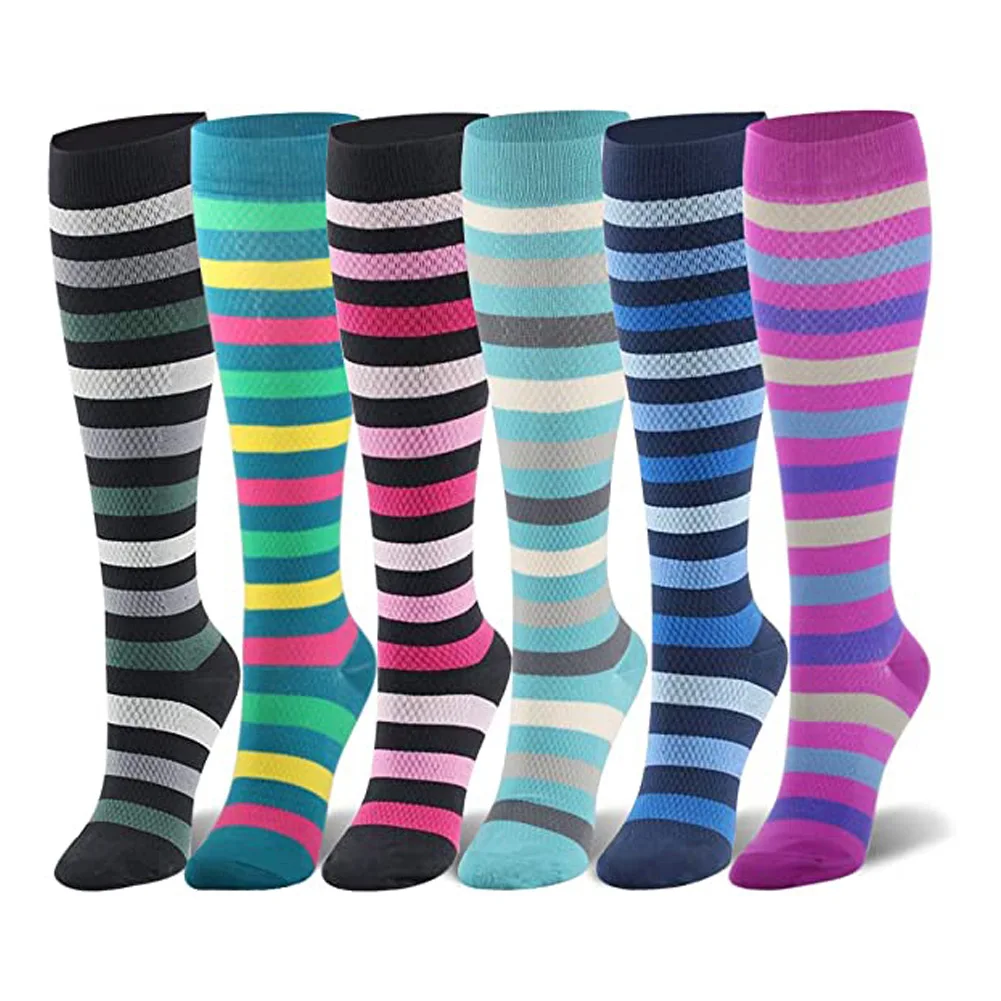 

6 Pairs Striped Compression Socks Nurse Compression Socks Sport Ladies Lady Women Running