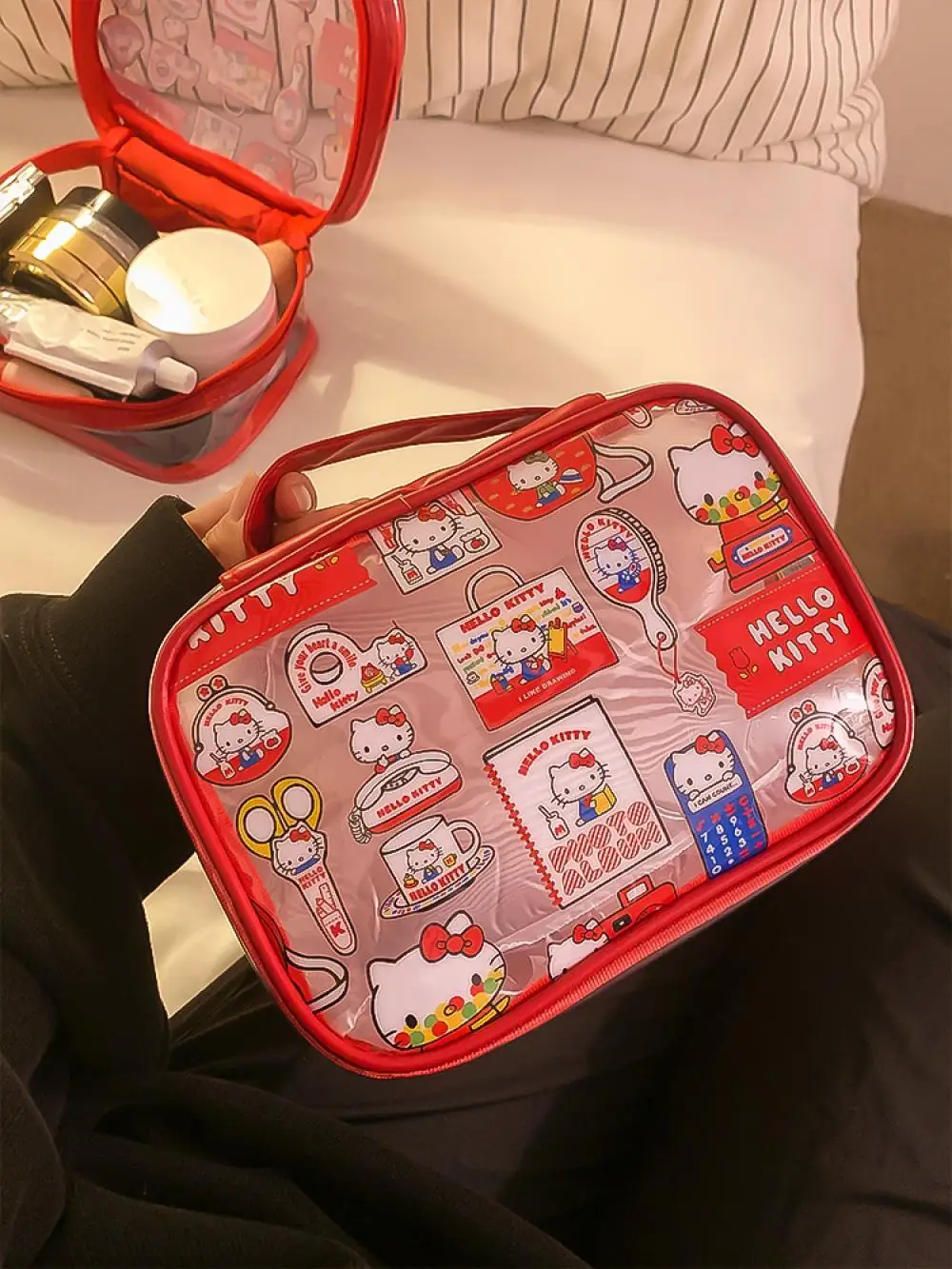 New anime Hello Kitty Transparent storage bag kawaii y2k PVC large capacity Makeup bag Travel portable waterproof toiletry bag