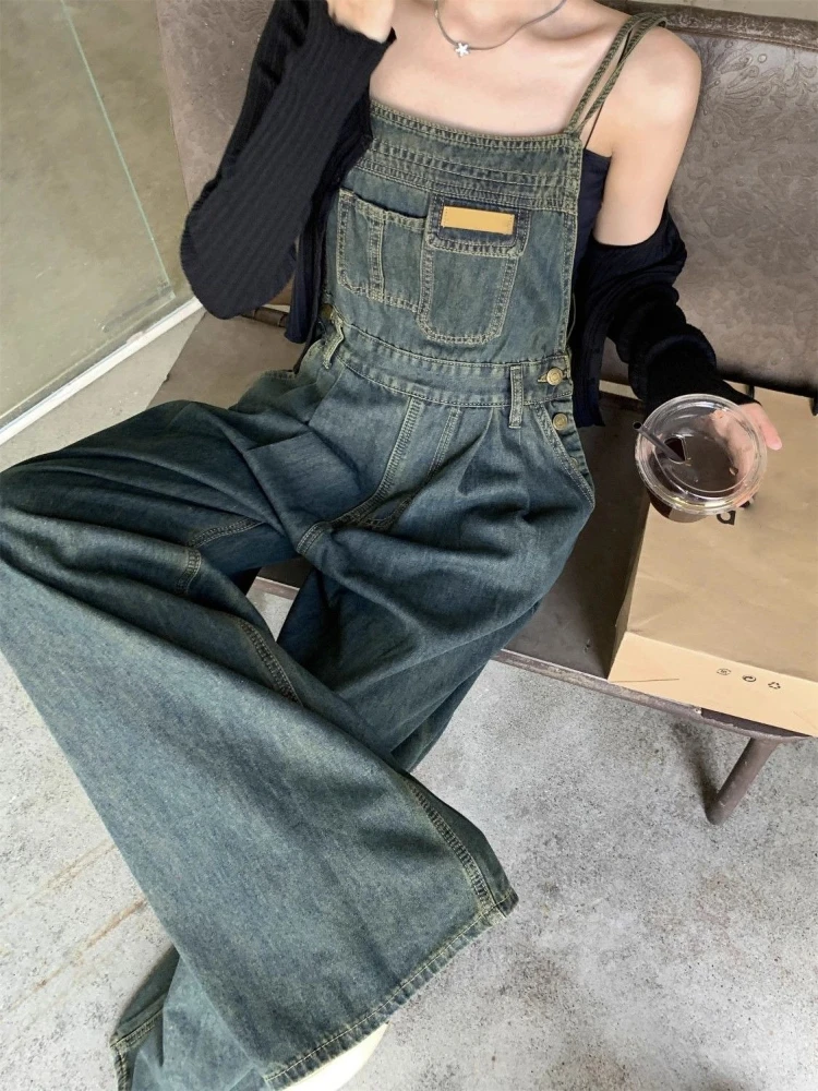 

Женский винтажный джинсовый комбинезон свободного кроя с высокой талией, широкими штанинами, длиной в пол, легкий, прямой, повседневный, модный