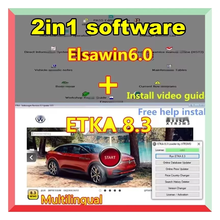 

latest Etka 8.3 with ELSAWIN 6.0 maintenance software group vehicle electronic parts catalog, suitable for V/W+AU/DI+SE/AT+SKO/D