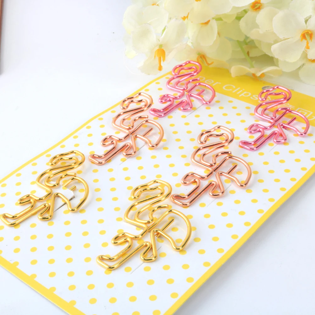 

12pcs Flamingo Paper Clips Metal Strong Hold Note Mark Bookmark Fastener For Home Office School Rose Gold File Document