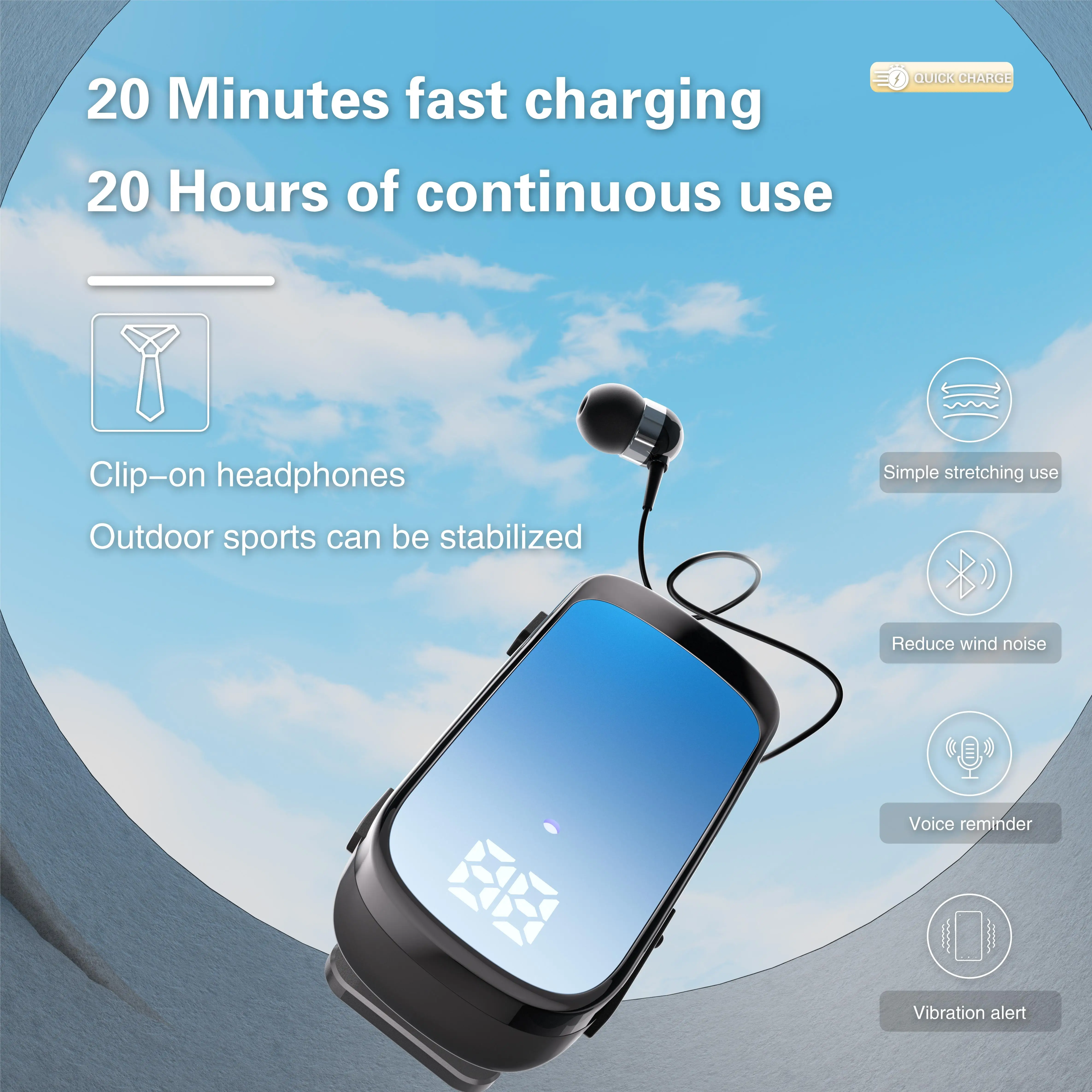 # K65 Lavalier Business Bluetooth 5.2 Headset Talk/Music Time 20 Hours LED Digital Display Noice Cancelling Wireless Earphones