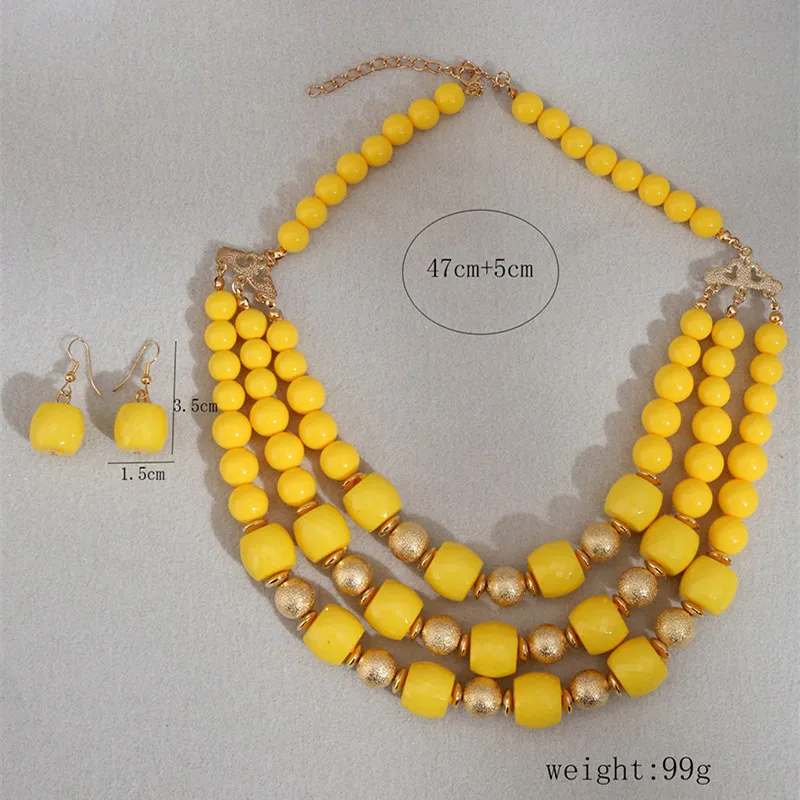 Fashion Jewelry sets Colorful Acrylic Round Beads Multilayer Necklace Earrings Set For Women Bijoux Statement Necklace Jewellery