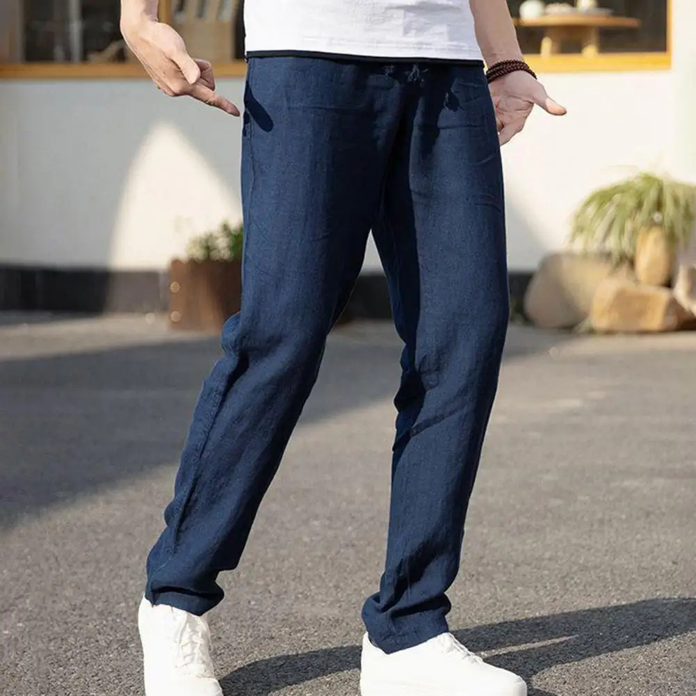 

New Men Cotton and Linen Casual Pants Simple and Comfortable Straight Leg Pants Waist Drawstring Plus Size Looser