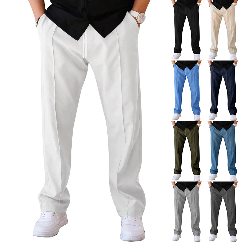 

Men's Light Luxury Street New Comfortable Ruffled Pants, Casual Pants High Quality Fashion Solid Color Pocket Sports Men's Pants