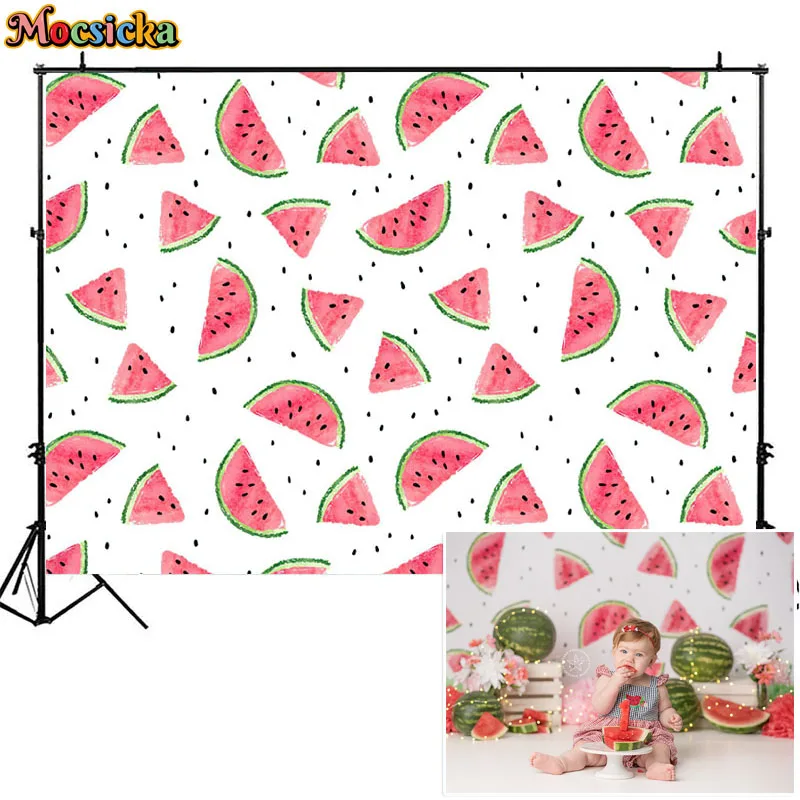 Summer Fruit Photography Backdrops Watermelon Cake Smash Background Child Birthday Party Photo Shoot Props Baby Shower Photocall