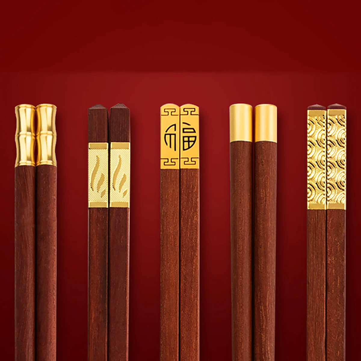 5/6/8/10 Pairs Red Sandalwood Chopsticks Set Household Solid Wood Dining Chopsticks Restaurant Wooden Chopsticks Dinnerware Set