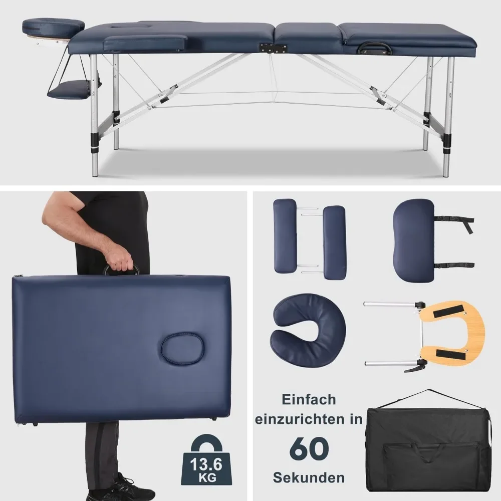 Table Portable Massage Bed Lash Spa Tattoo Bed Esthetician Adjustable Professional 3-Fold Aluminum Legs Carrying Bag MQAM