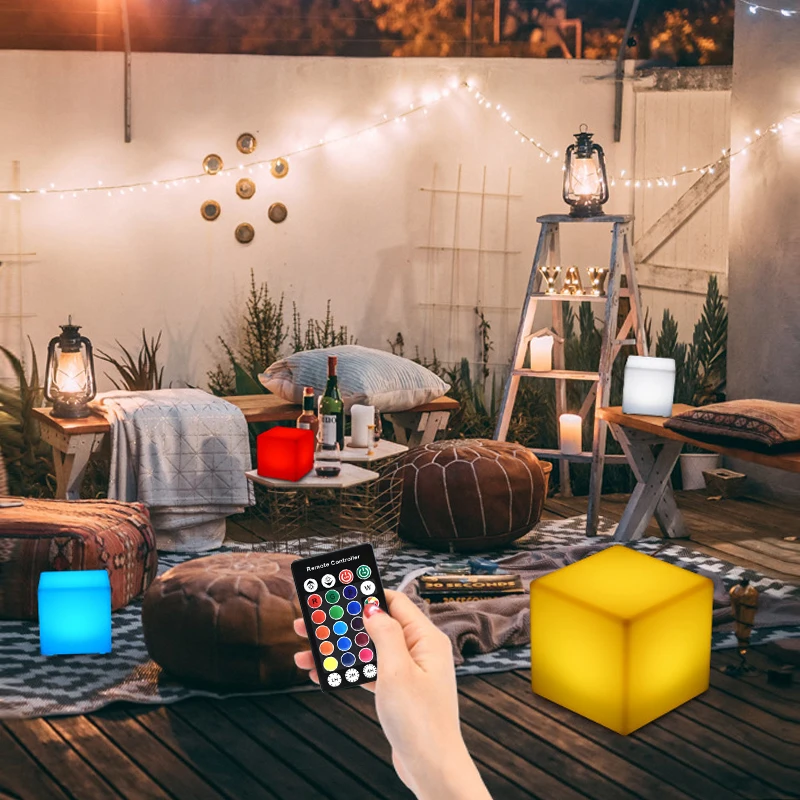 16 Colors LED Cube Night Light USB Rechargeable Desktop Decorative Light Square Ambient Lamp with Controller for Party Camping