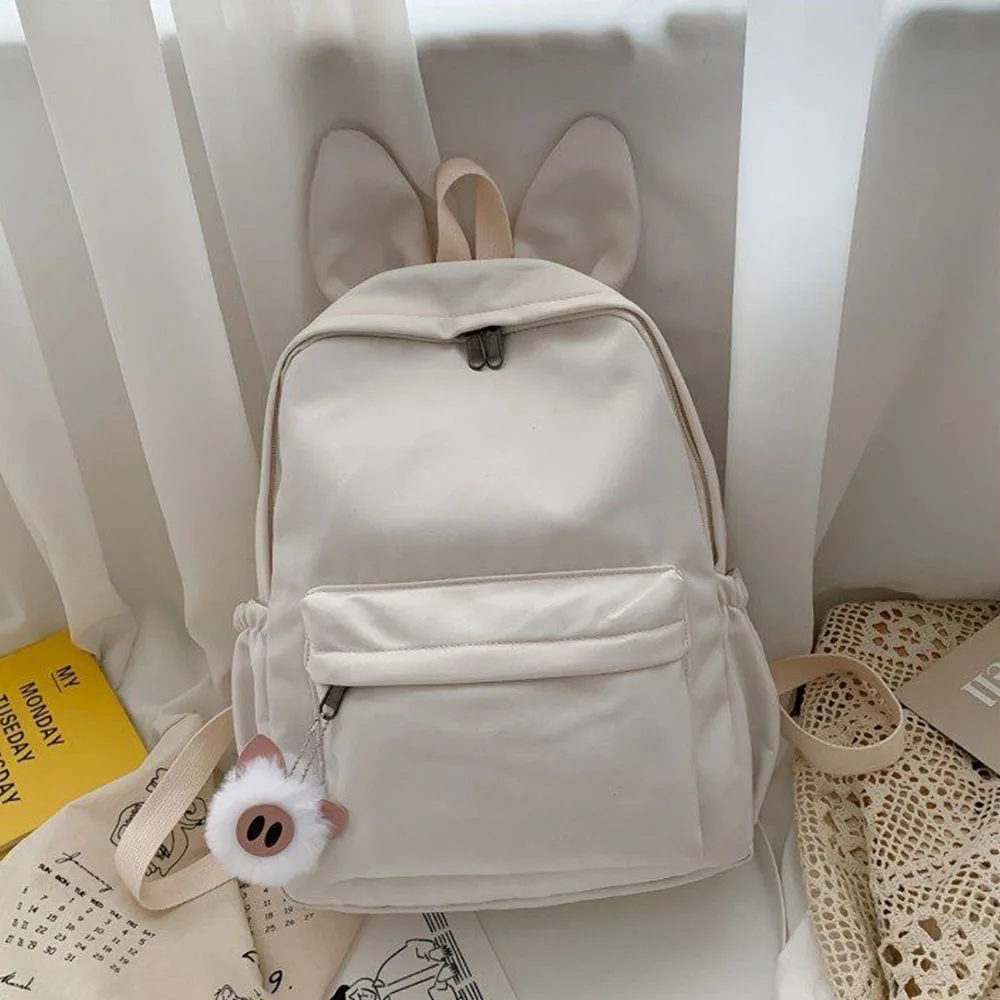 Embroidered New Fashionable And Minimalist Rabbit Ear Nylon Cloth Backpack, Name Custom Male And Female Student Travel Gift Bags