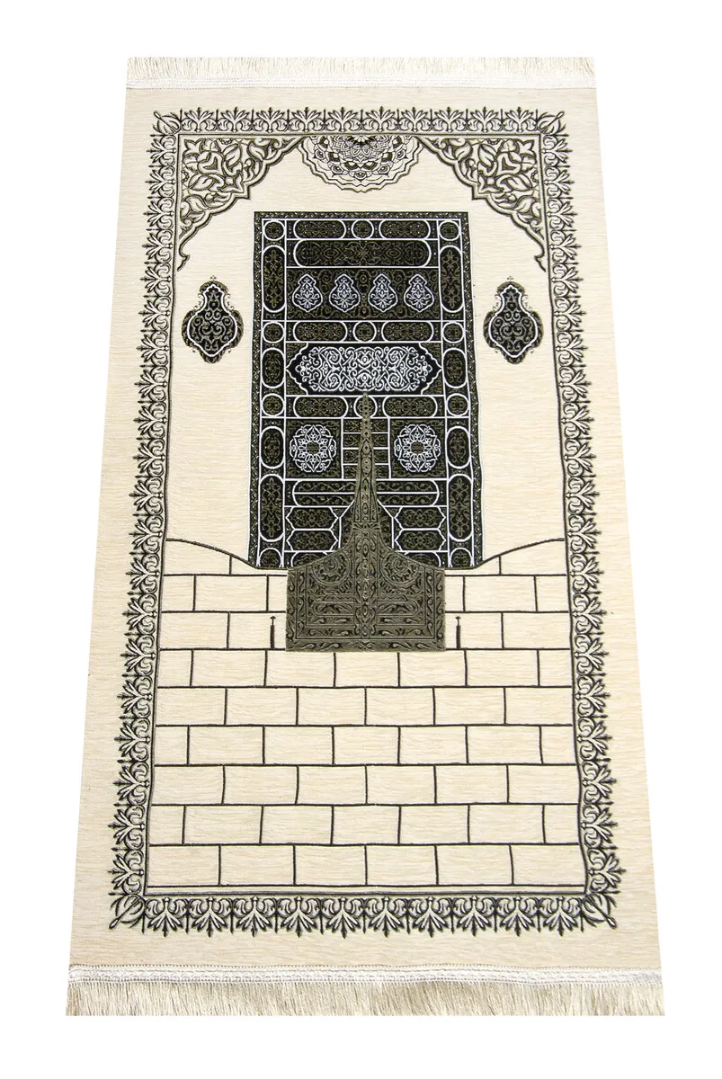 Ultra Plus Cream with The Kaaba Patterned Şönil Söccade 16 Sheet of Muslim Islamic Prayer Mat Holy Quraan Islamic Mats