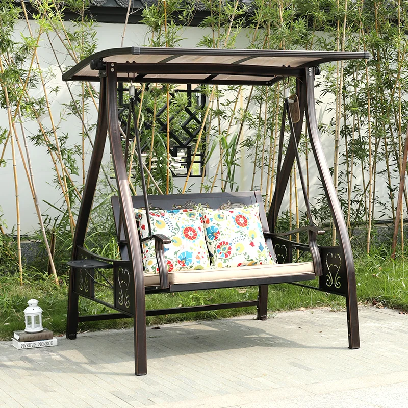 Outdoor swing courtyard adult double chairlift, home solar, wrought iron cast aluminum