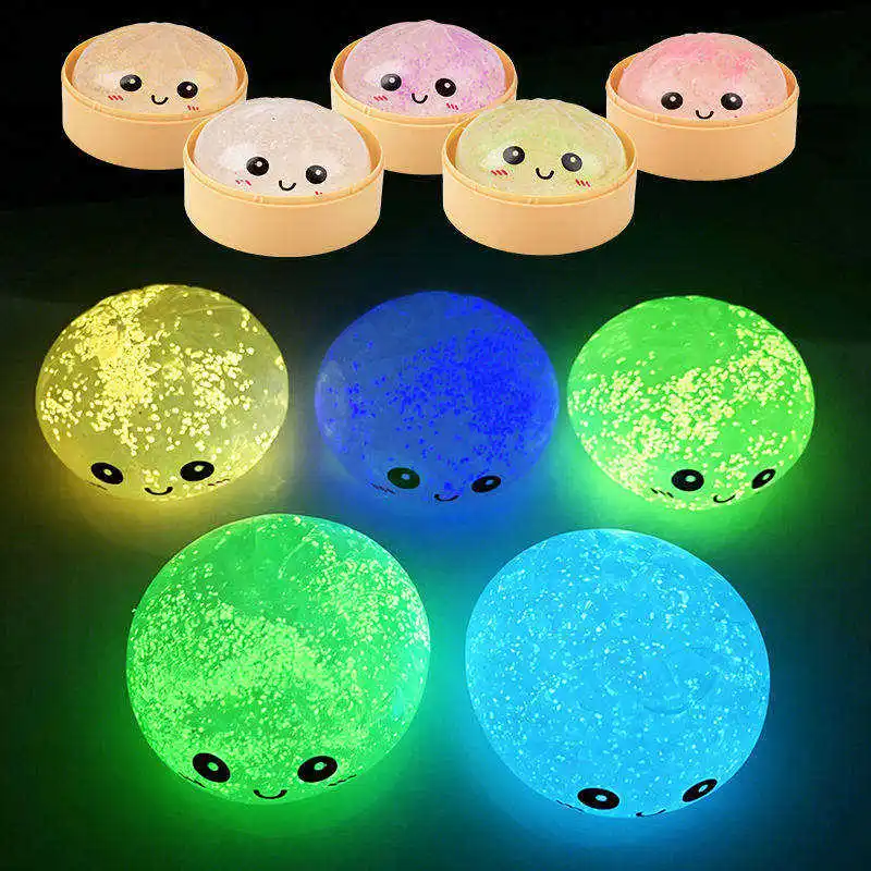 Cute Luminous Squishy Dumplings Toy Glow in The Dark Mochi Squeeze Stress Relief Kawaii Bun Fidget Toy Kids Gift