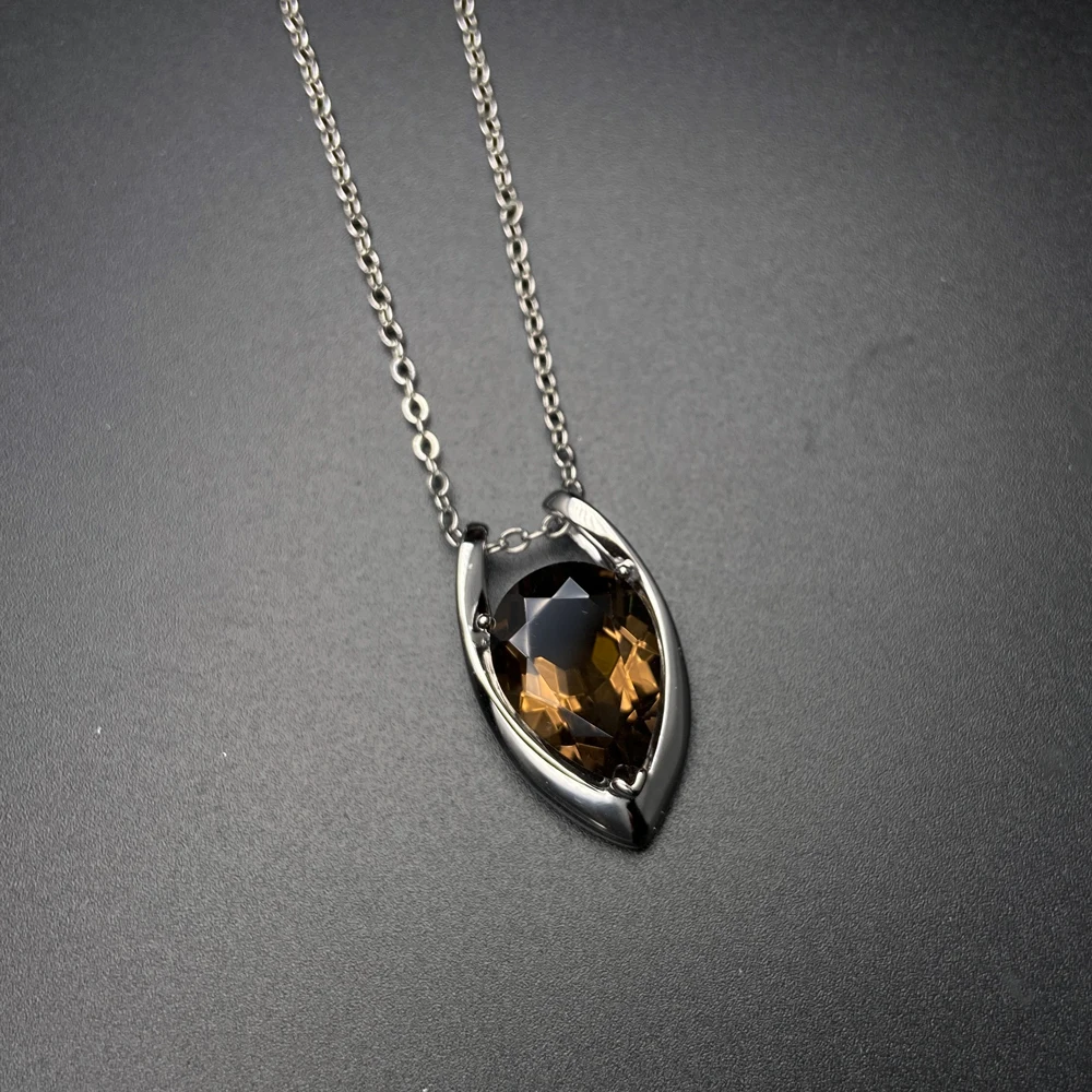 Mysterious Natural Smoky Quartz V Shape Pendant 925 Silver Pear 10*14mm Fine Jewelry for Women Party Wedding Birthday Gift
