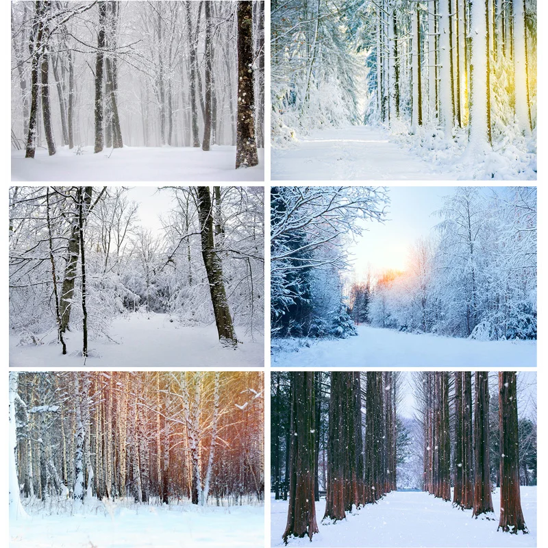 

Winter Forest Snowcovered Road Photography Backdrops Blurred Landscape Snowflakes Road Spruce Trees Photo Background XD-03