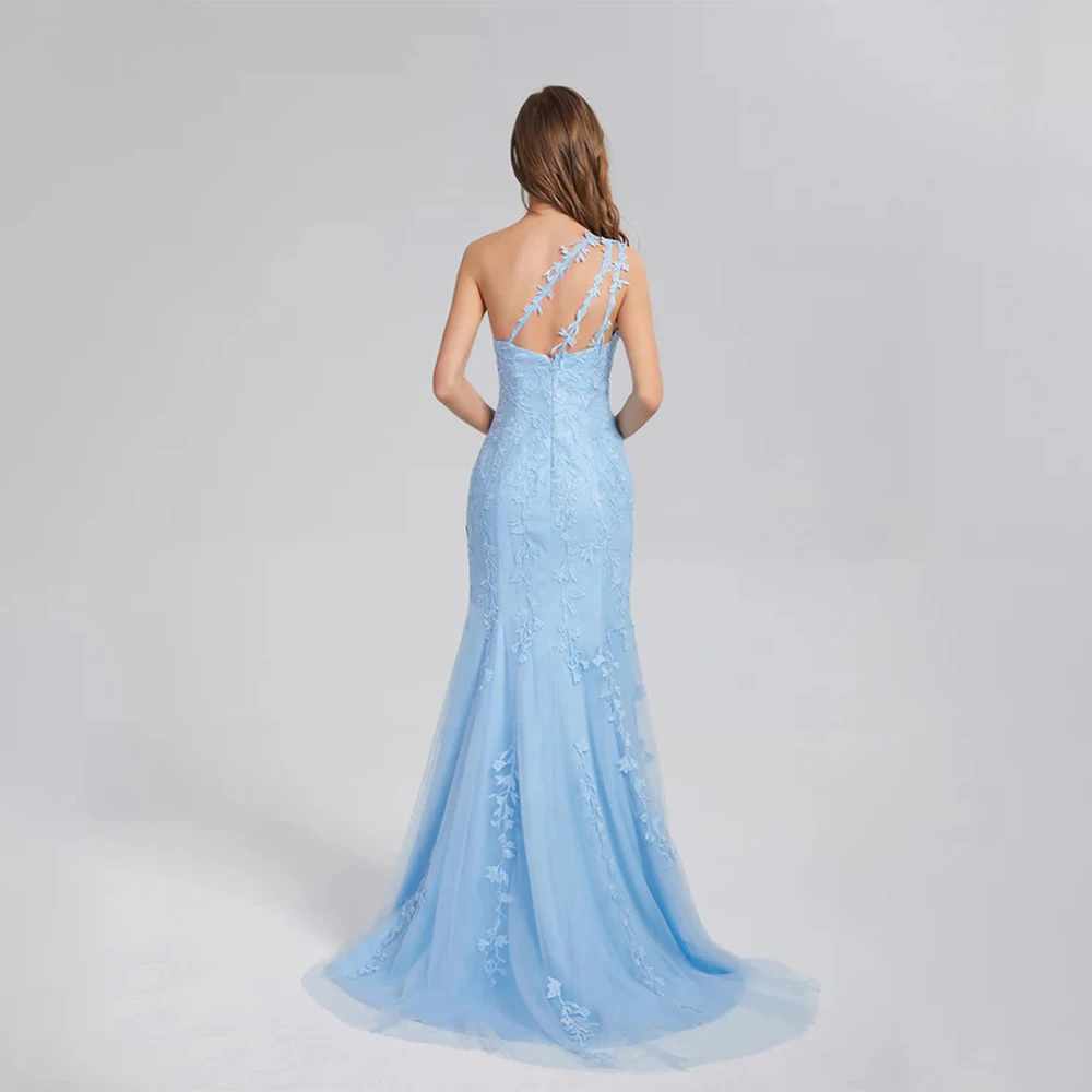 فستان فساتين سهرة أنيقة من فور تول بطول الأرض بكتف واحد للحفلات الراقصة مطرز فيستدوس دي فييستا مخصص #2