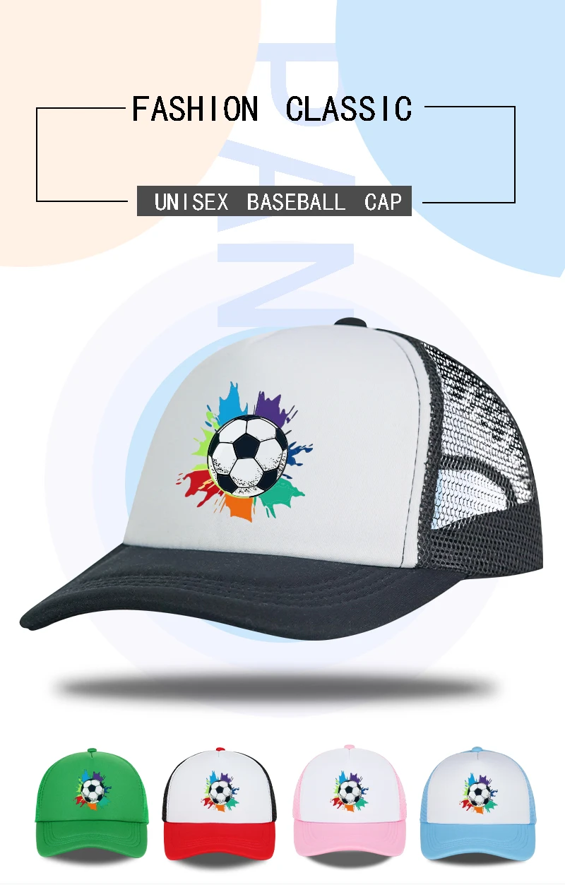 Bunte Fußball-Mesh-Kappe mit Spritzmuster - Verstellbare Unisex Freizeit-Mesh-Kappe für Fußballfans und Sportbegeisterte – Detail 1