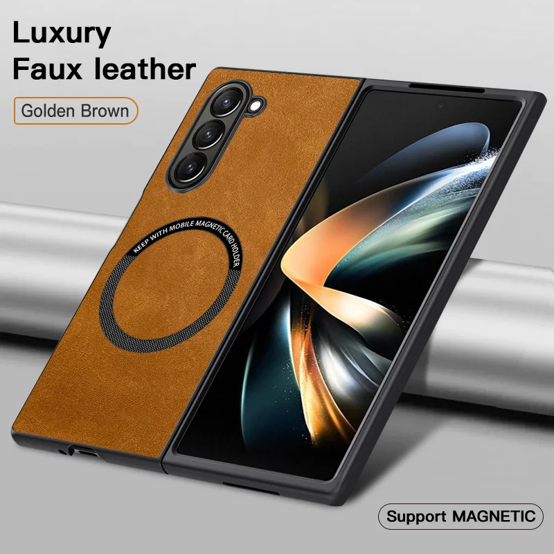 Luxury Leather Phone Case Magnetic for Magsafe For Samsung Galaxy Z Fold 7 6 5 4 Hard Protection Cover Funda