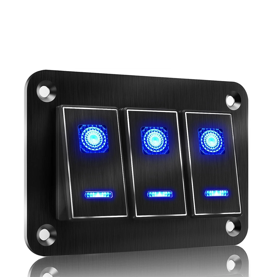 ABILKEEN 3 Gang Rocker Switch Panel ON-OFF Metal Auto Toggle Switch Modification Panel DC12-24V Dual LED Light For Car RV Truck