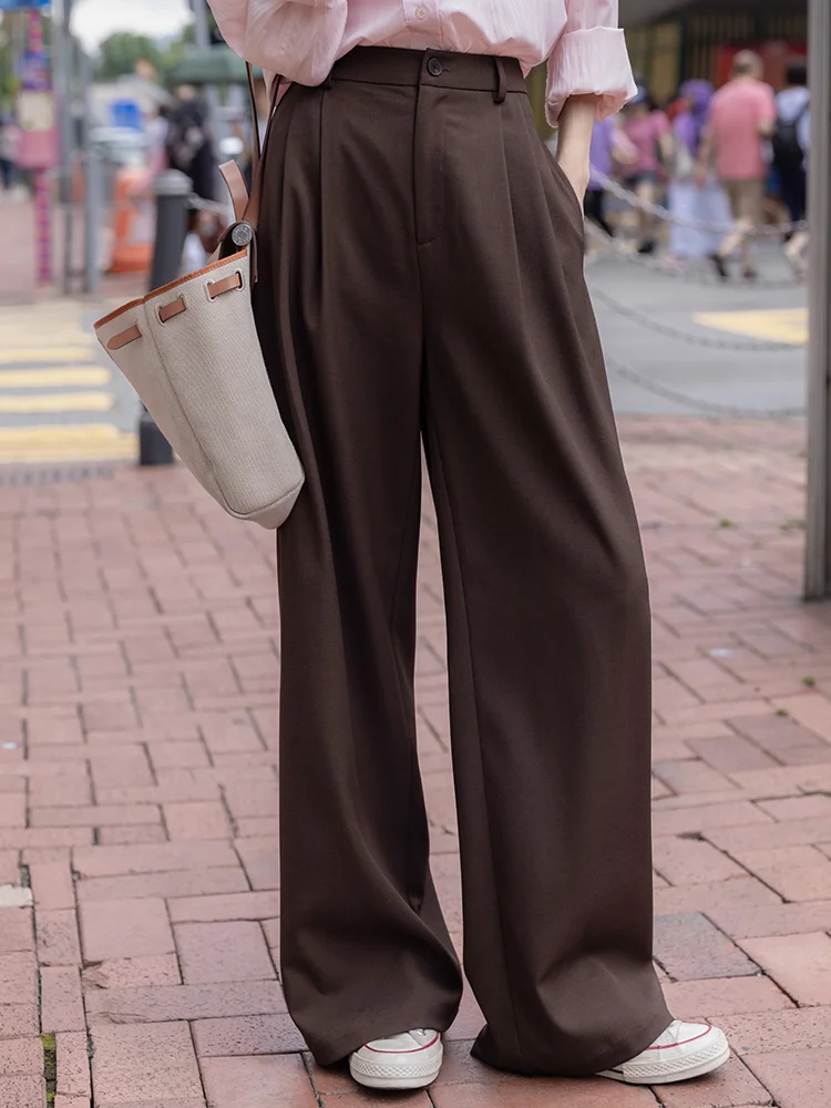 

Brown Wide Leg Suit Pants Women's Casual Drapey Trousers High Waist Straight Leg Long Pants Spring Season Comfortable Pants