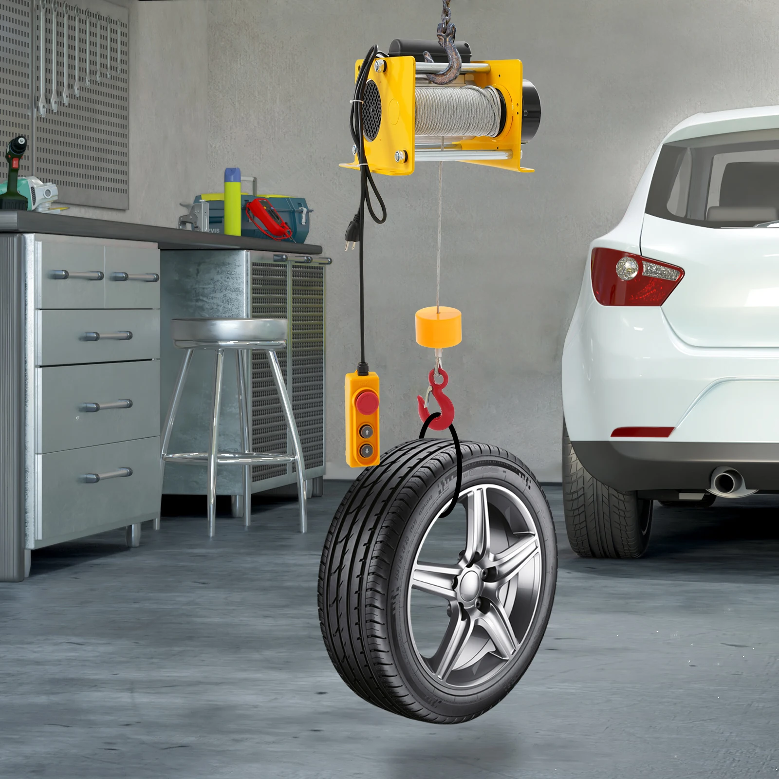 

Электрическая лебедка из желтой углеродистой стали 26,5*27*25 см, грузоподъемность 400 кг, длина троса 30 м, промышленная, с проводным управлением