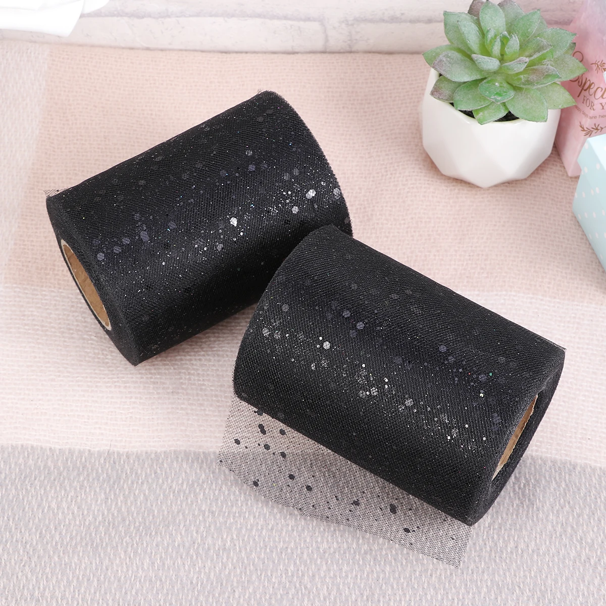 

2 Black Mesh Ribbon Tulle Gauze Rolls Diy Tulle Rolls Wedding Decor DIY -layer Bride Venue Decorations