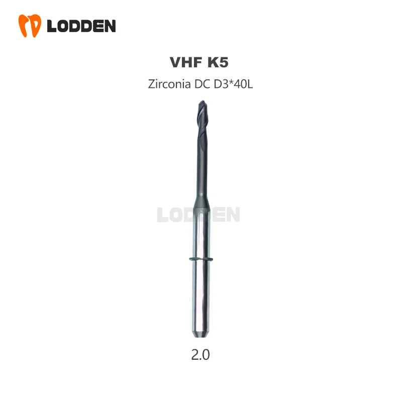 VHF K5 Dental Milling Burs For Grinding Zirconia Shank 3.0mm L40mm DC Diamond Coating Drill Diameter 2.0/1.0/0.6mm Grinding Tool