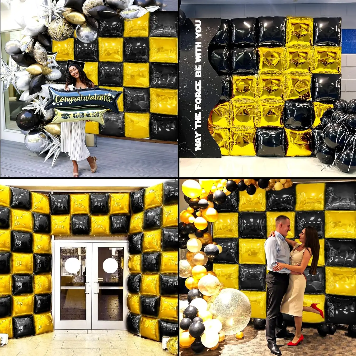 25Pcs Square Foil Balloons Wall Double Sided Balloons for Graduation Birthday Anniversary New Year Party Decoration Supplies
