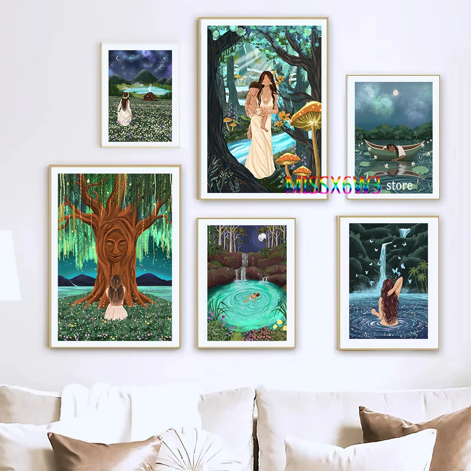 Moon Dance Poster New Age Goddess Full Moon Unity Friendship Wall Decor Goddess Inspired Home Room Decoration Canvas Painting