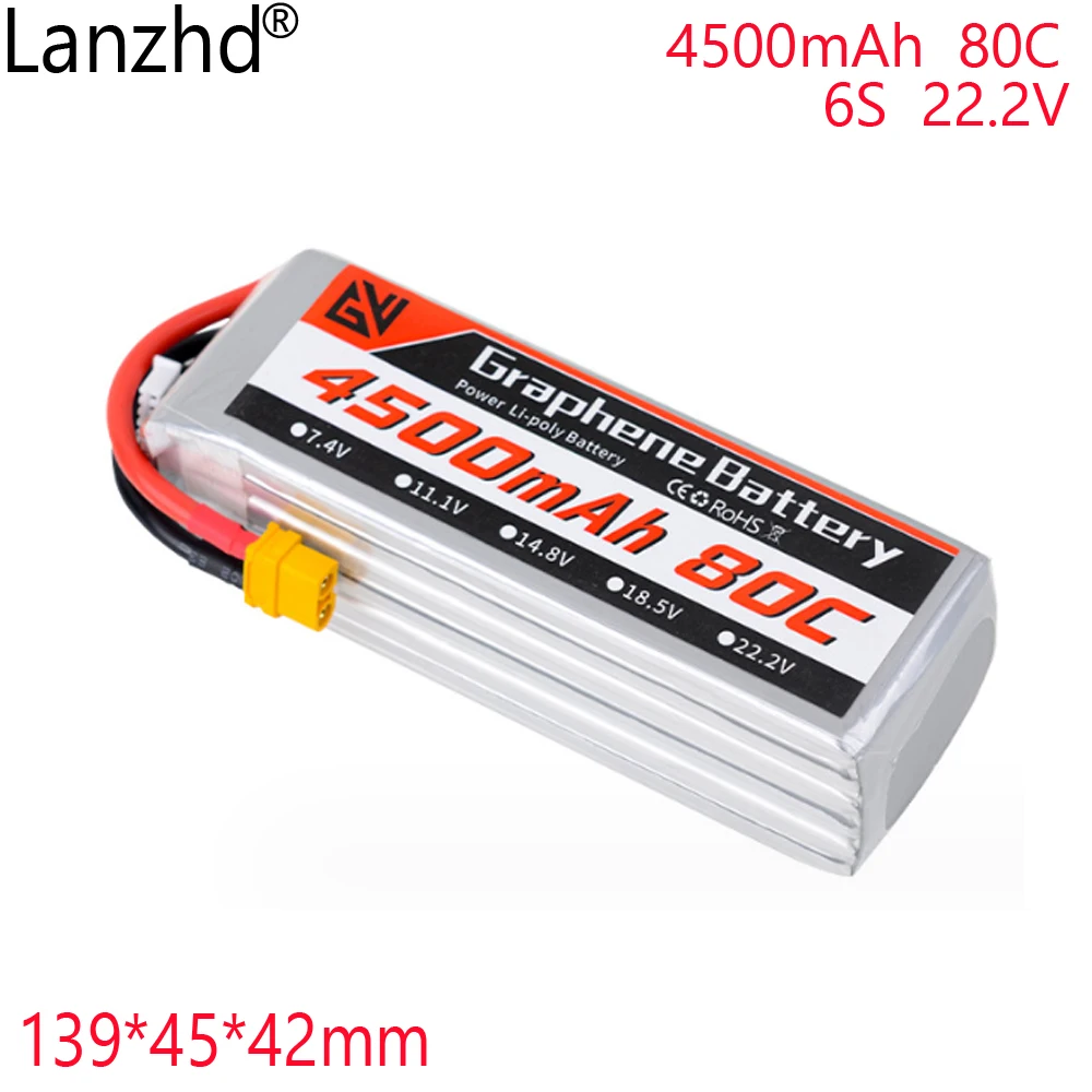 4500mAh 6S 22.2V 80C  lithium battery For remote control helicopter fixed wing traverser FPV car lithium battery 139*45*42mm