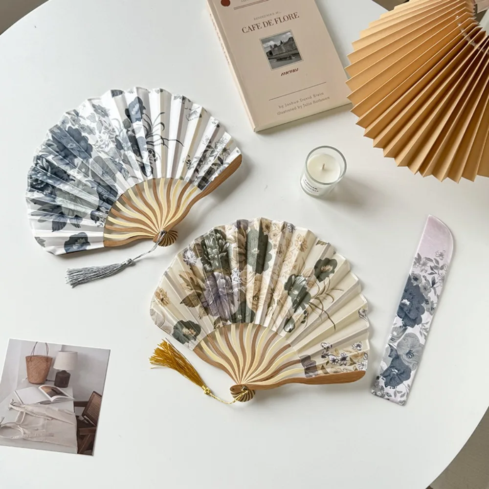 Silk Vintage Folding Fan Bamboo Colorful Dance Performance Props Hand Fan Elegant Tassel Home Decoration Gift Home Decoration