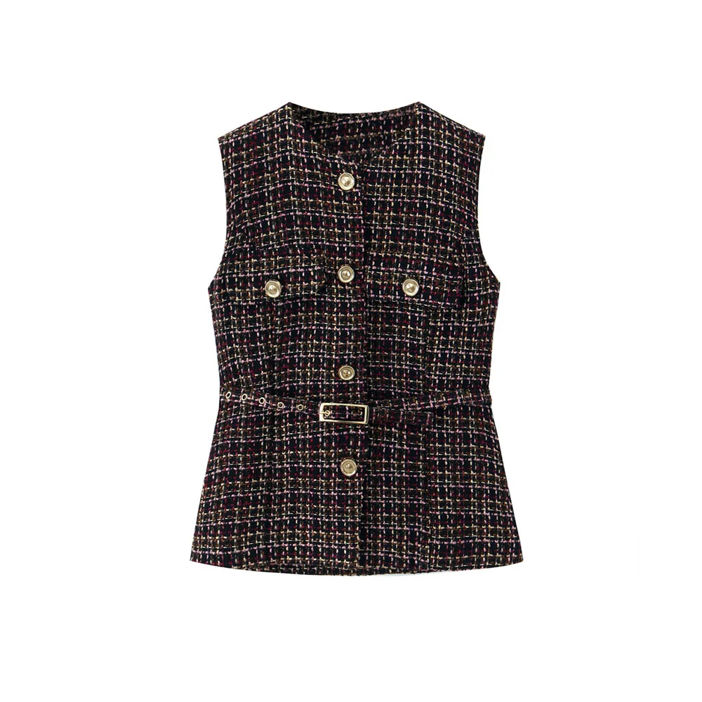 

Autumn New Women's Fashion Simple Belt Decoration Texture Tank Top