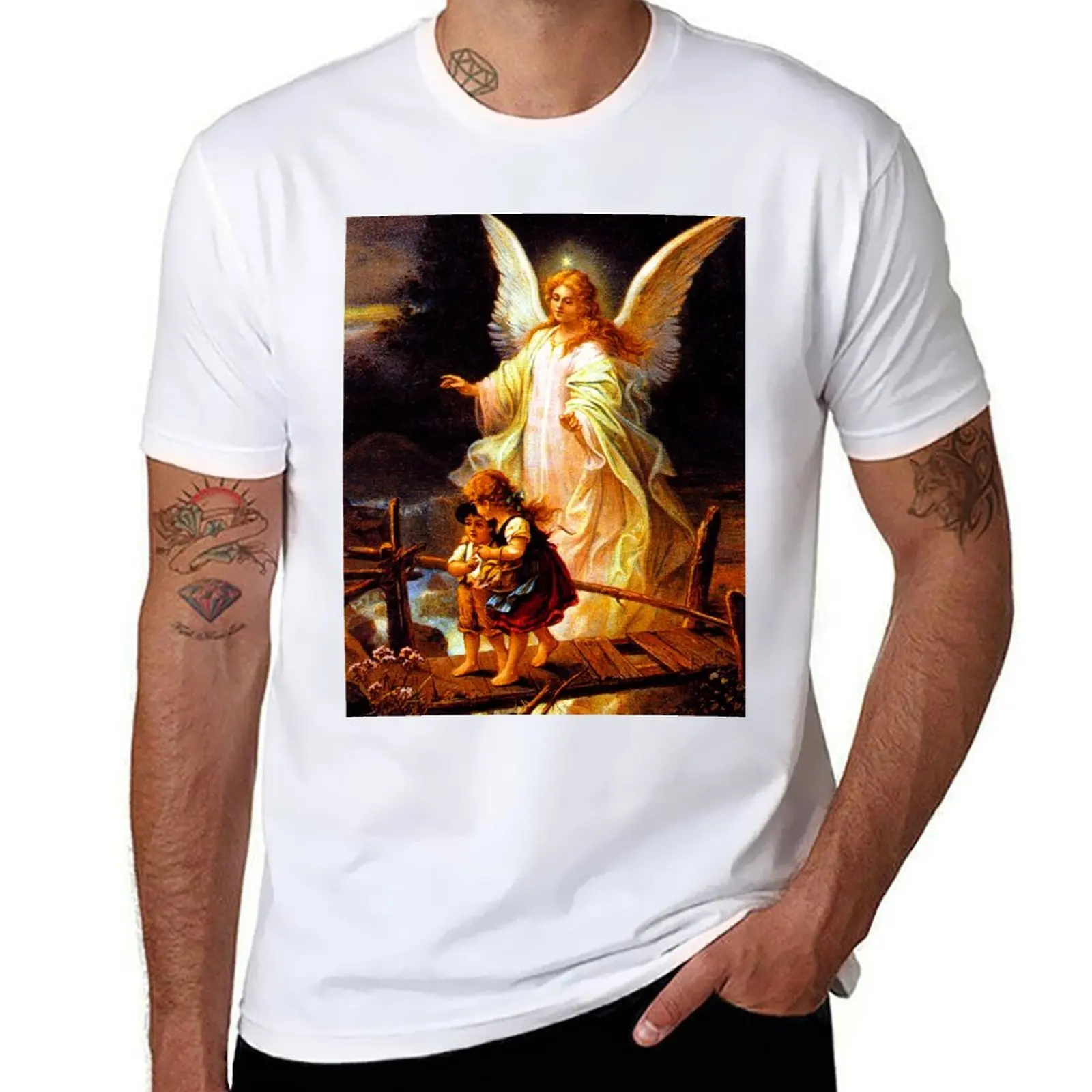 

GUARDIAN ANGEL AND CHILDREN VINTAGE COLOURED T-Shirt man t shirts for men cotton t shirt pack T-Shirt