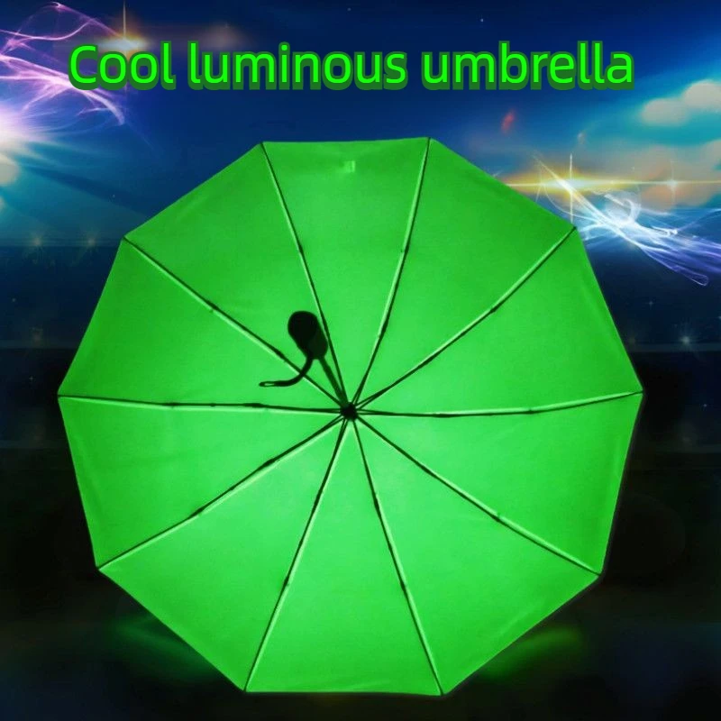 

Флуоресцентный светящийся зонт, полностью автоматический, 3-секционный, 10 спиц, светящийся, креативный, водонепроницаемый, усиленный.
