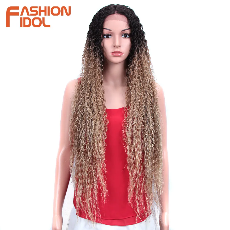 

FASHION IDOL 38 inch Soft Long Afro Kinky Curly Wigs Cosplay Ombre Golden Lace Wig Synthetic Heat Resistant Fiber Wigs For Women