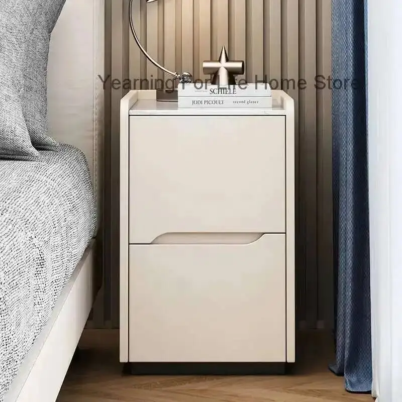 

Wood Bedside Table Mobile Bedroom Living White Room Storage Nightstand Organizer Luxury Storage Mesa De Noche Trendy Furniture