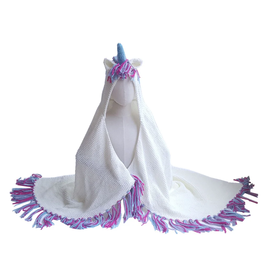 Colorful Unicorn Wool Knitted Blanket Cozy Skin-Friendly Crochet Sleeping Cover for Kids Warm Breathable Blanket