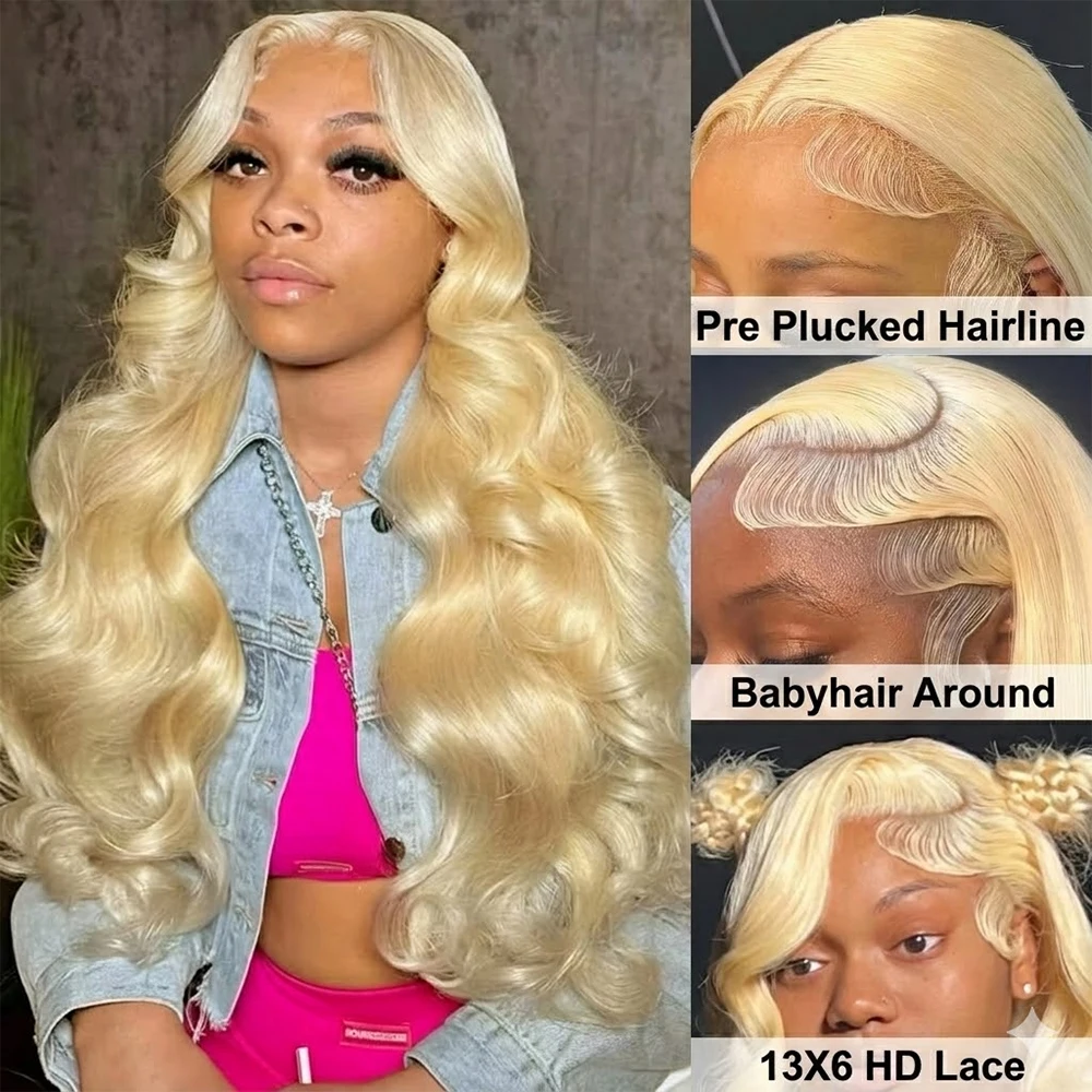 250 Density 13x6 HD Lace Frontal Wig 36 38 Inch 613 Blonde Body Wave 100% Human Hair Wigs Colored Human Hair Wigs Brazilian For Women