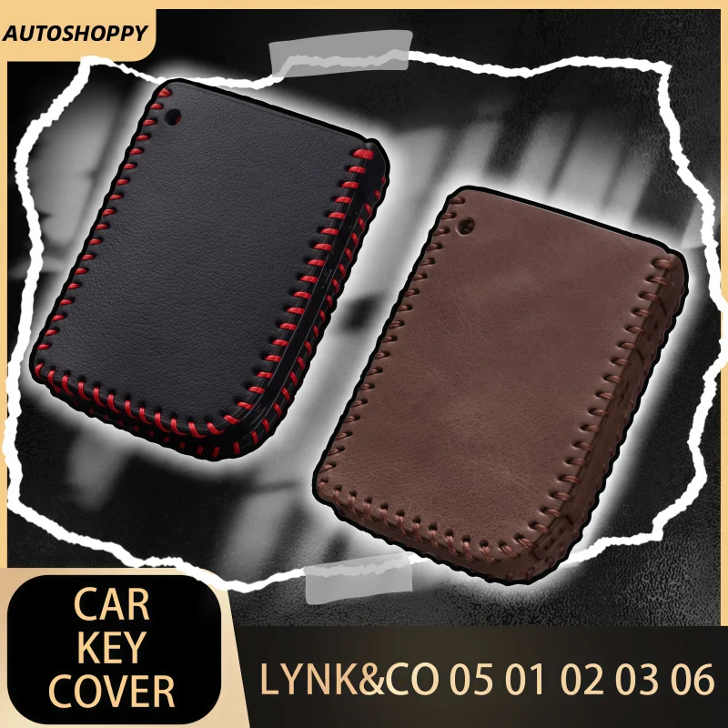 

Leather Car Key Cover Case Holder Remote Keyless Car Accessories for LYNK&CO 05 01 02 03 06 Keychains Protection Key Fob