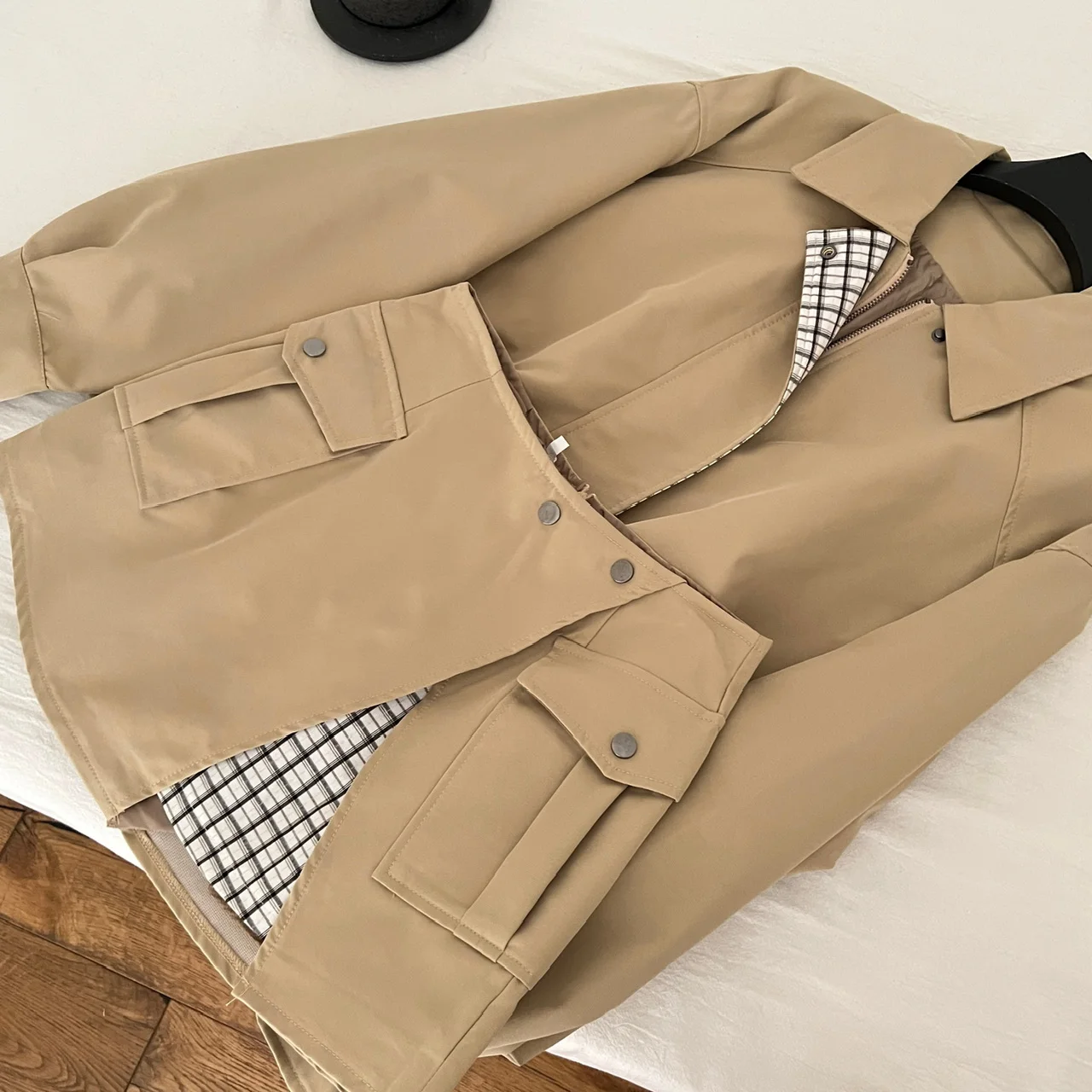 Primavera outono feminino streetwear duas peças saia conjunto senhora manga longa zíper jaqueta solta + retalhos uma linha mini saia