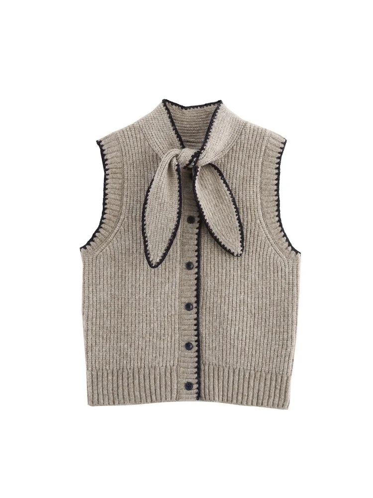 

BANA Slim Fit Knitted Vest Top Svel Knot ort Open Cardigan Women's Faion Spring Regular Thin