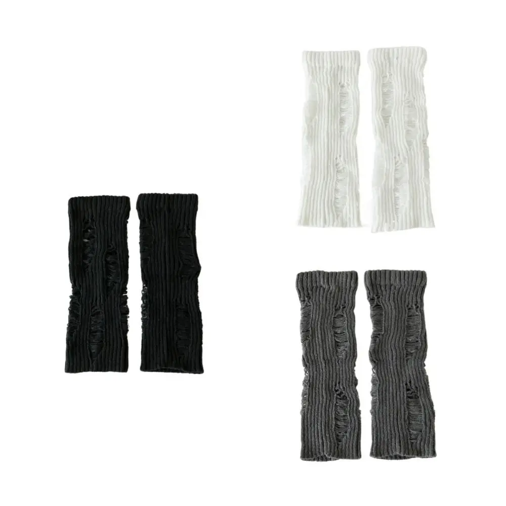 مرونة ممزق تدفئة الساق النساء ثقافة فرعية الدافئة محبوك كسر حفرة الجوارب كومة يصل جوارب غطاء للقدم Y2K الشارع الشهير