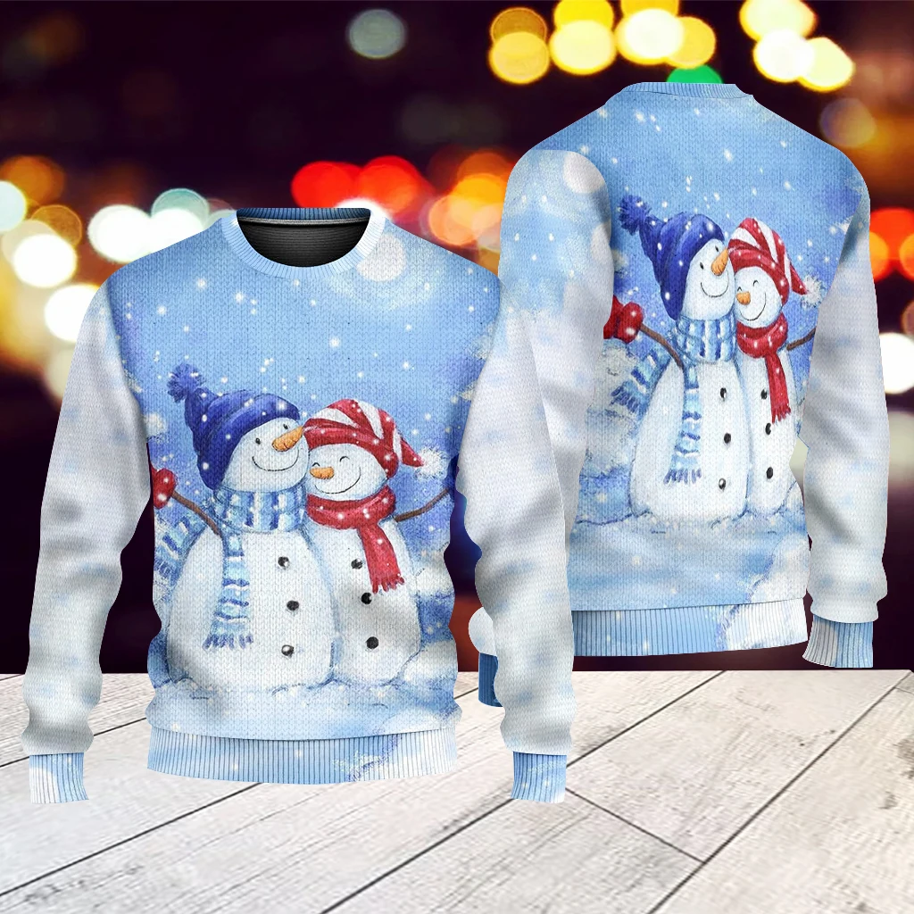 2023 New 3D Printing Custom Christmas Sweater Style Christmas Sweater Christmas Snowman Round Neck Custom Sweater