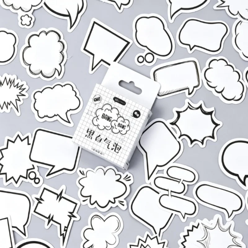 45Pcs Black White Creative Dialogue Album Tags Stationery Stickers Crafts Scrapbook Decoration Life Log Stickers ﻿