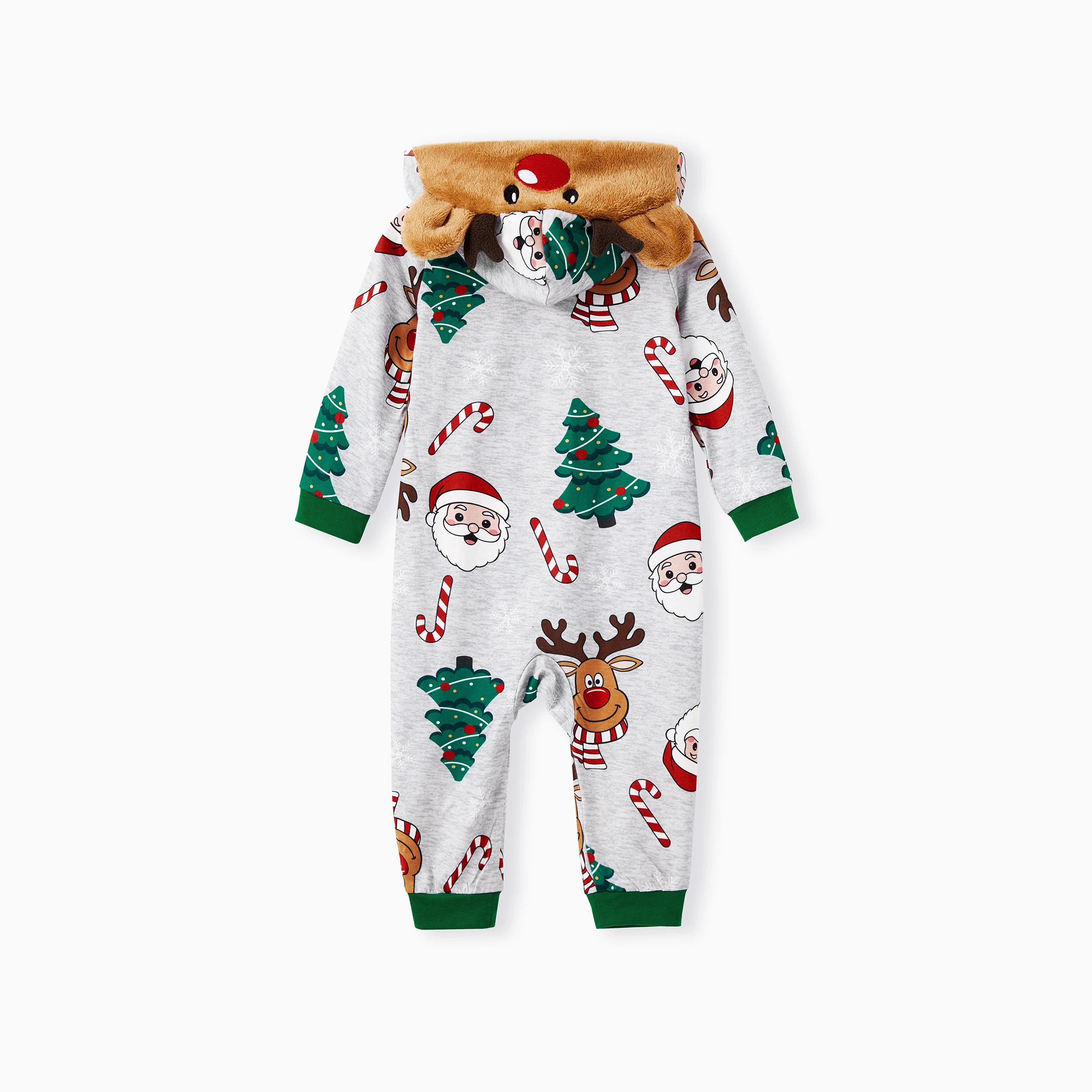 PatPat Grey Christmas Pajamas 3D Reindeer Pattern Zipper Onesies Matching Family Outfits